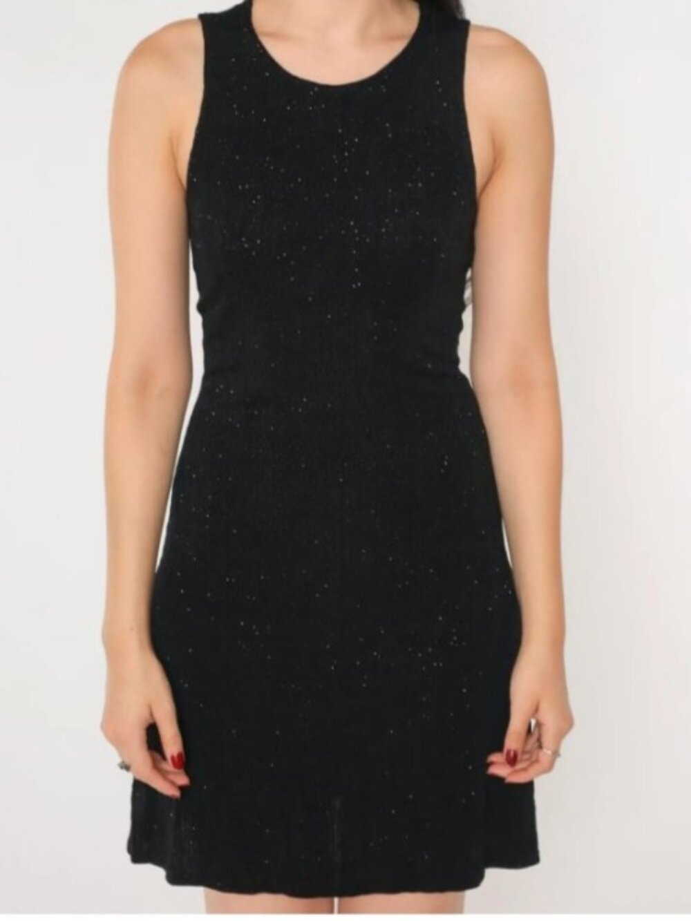 Y2K Jump Black Sparkle Sleeveless Skater Style Mini Dress